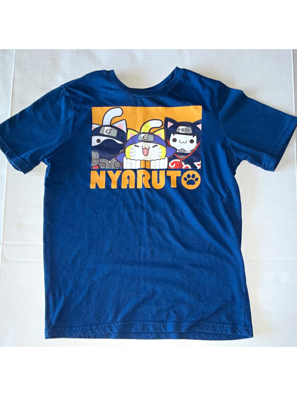 Naruto Nyaruto Blue Graphic Print Cotton Short Sleeve Crew Neck Kids Tee M